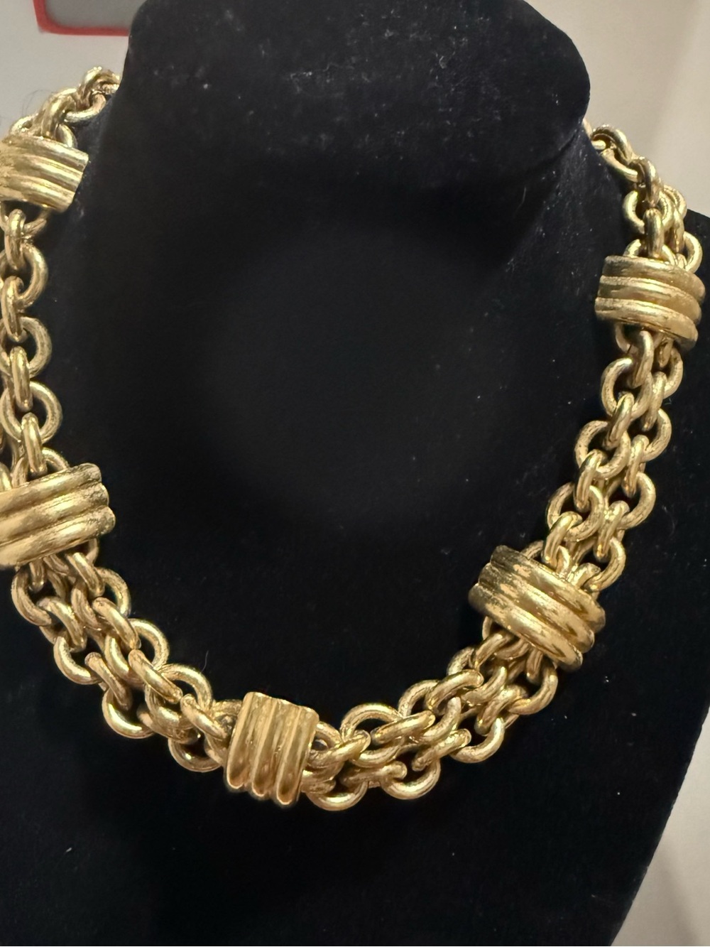 Gold-Tone Chunky Link Necklace with Textured Barrels